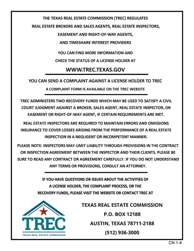 Texas Consumer Protection Notice - Required 4-1-2022
